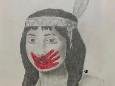 Day Chief Pocahontas sketch Red handprint on mouth