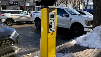 Downtown parking kiosk winter 2024