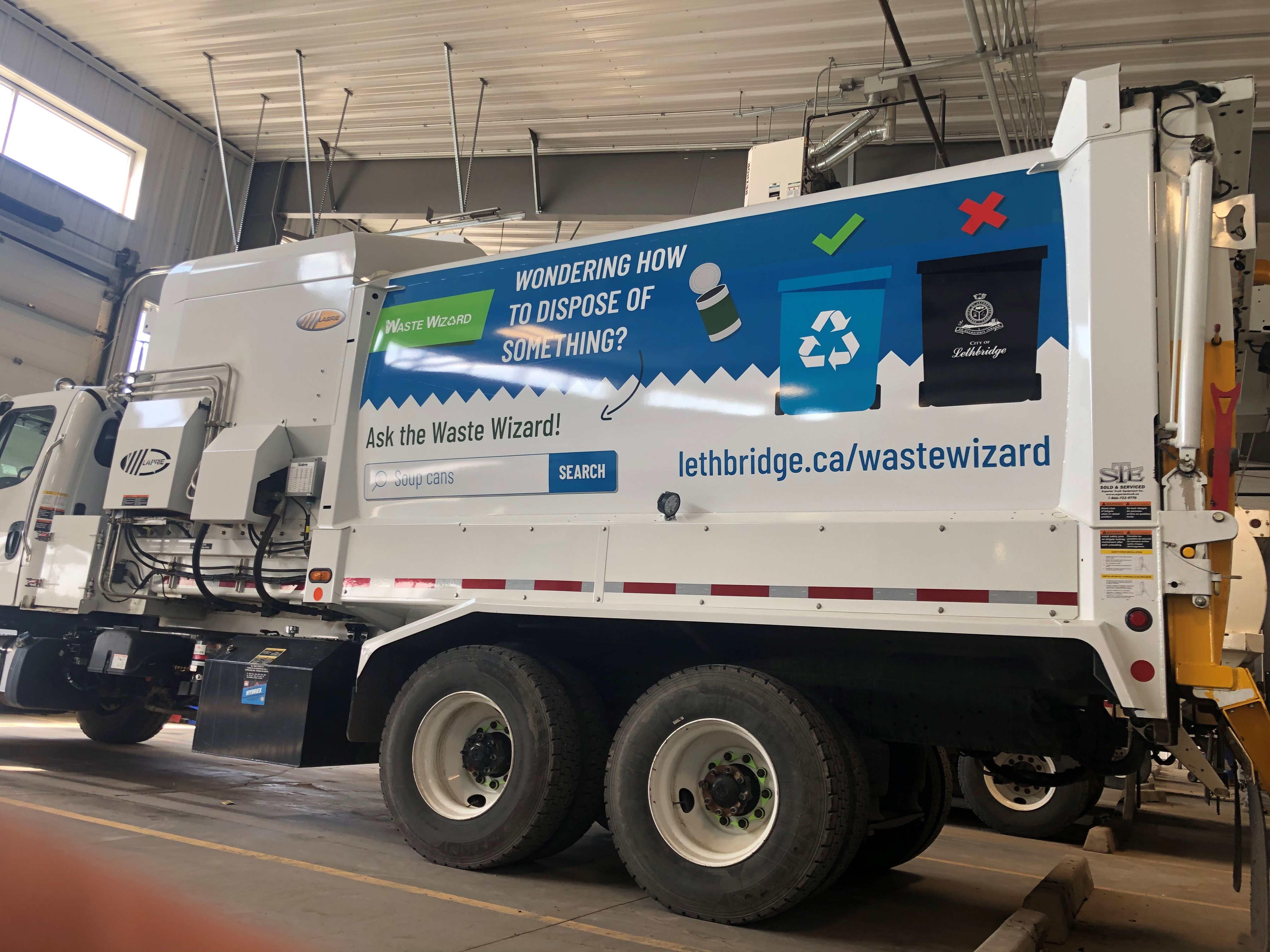 Waste and Recycling truck in shop