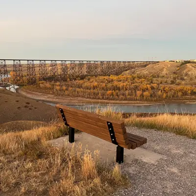 Fall River valley Coulee Train Bridge View from bench 