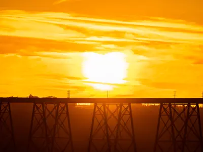 Train Bridge Yellow orange sunset